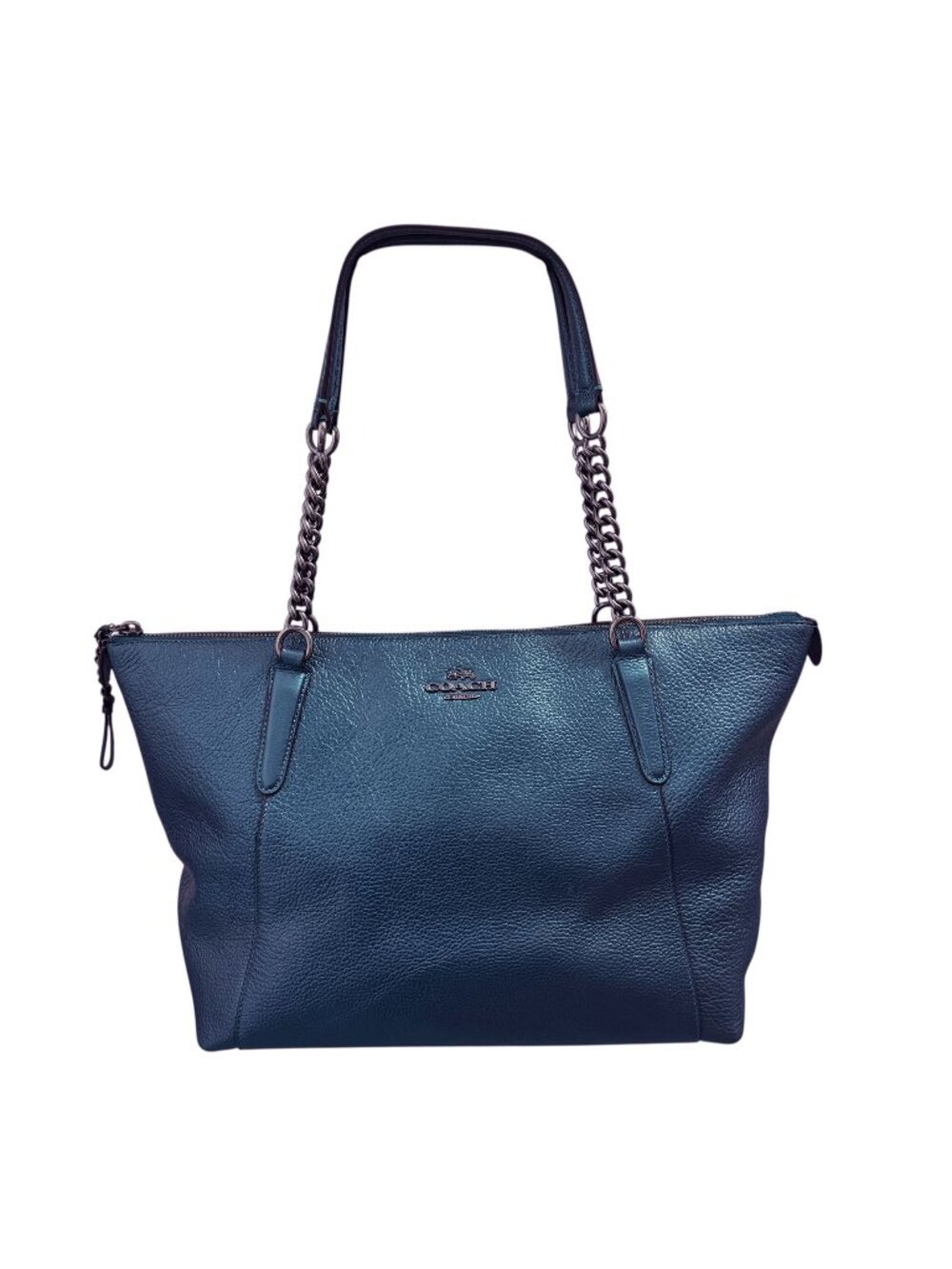 Coach Ava Chain Dark Blue Pebbled Leather Tote Bag & DB Double Handle F22208